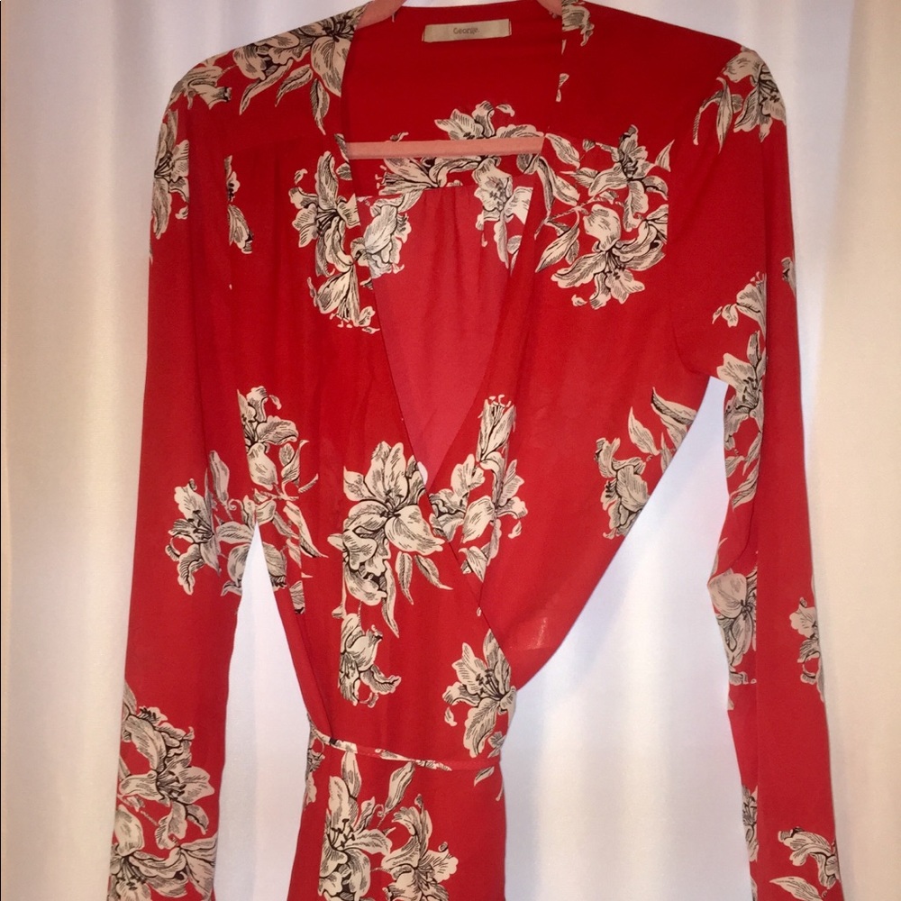 Red floral wrap top